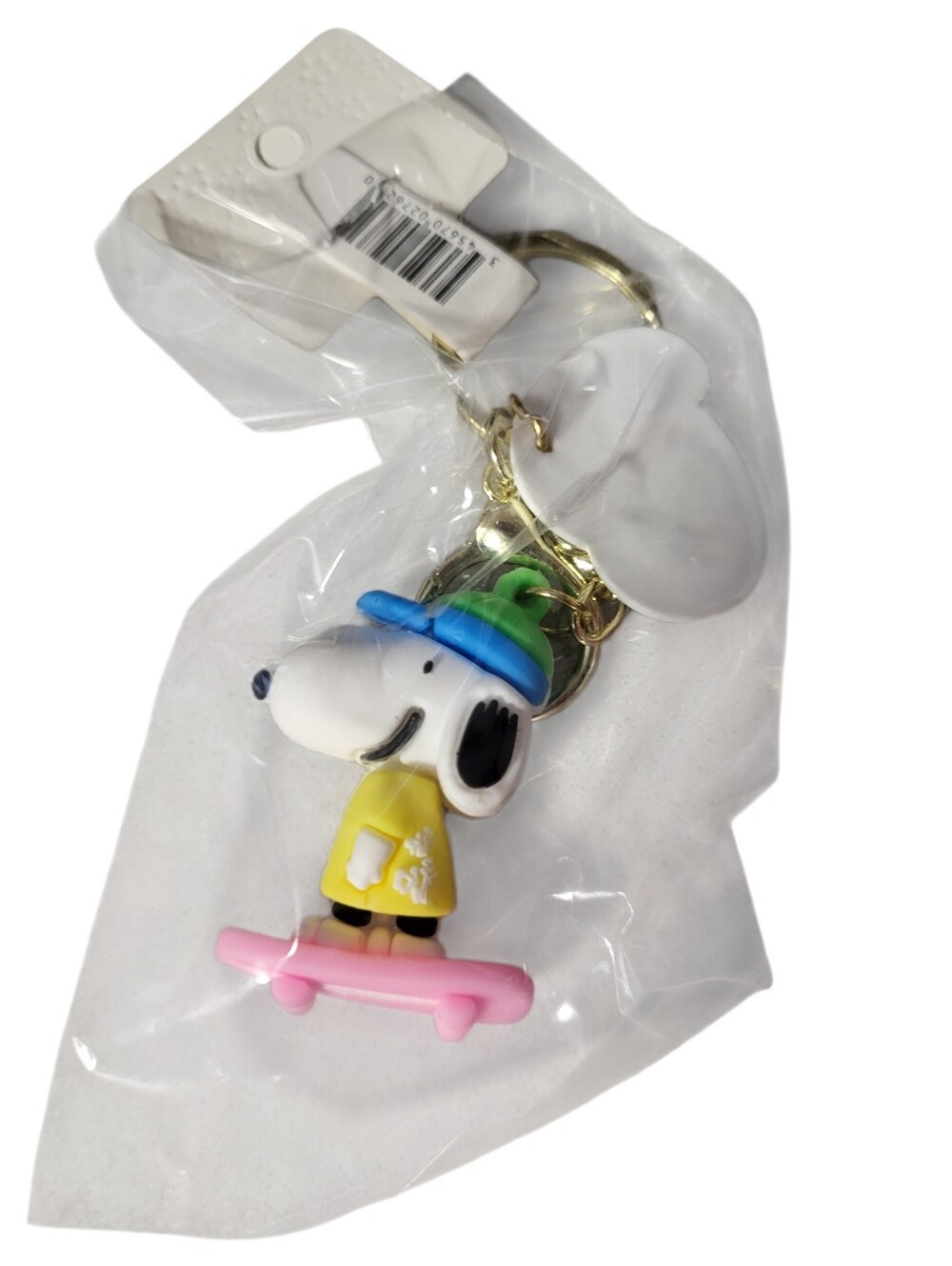 Snoopy Skateboard Keychain - Yellow Outfit, Pink Board